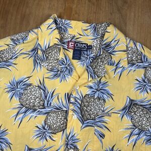 VTG Chaps Ralph Lauren Short Sleeve Button Down Mens L Yellow Pineapple Casual